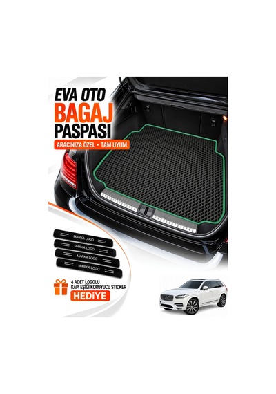 Volvo Xc90-5 Kişilik 2014-2026 Uyumlu Eva Bagaj Paspası Araca Özel Siyah-yeşil