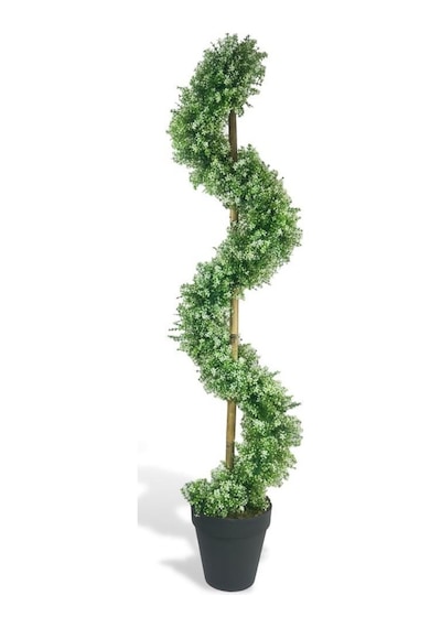 Yapay Ağaç Spiral Beyaz Yonca Şimşir Ağacı 160cm Bambu Saplı Salon Bitkisi