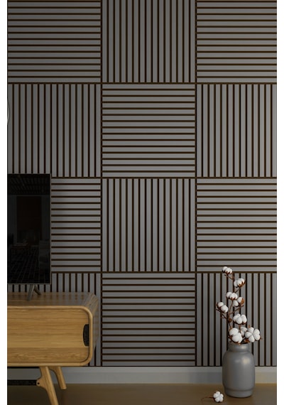 Ahşap Kare Akustik Duvar Kaplama Paneli Mdf 60x60cm Antrasit