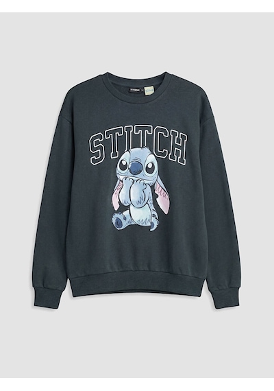 LC Waikiki Lc Waıkıkı Antrasit Stitch Baskılı Oversize Kadın Sweatshirt