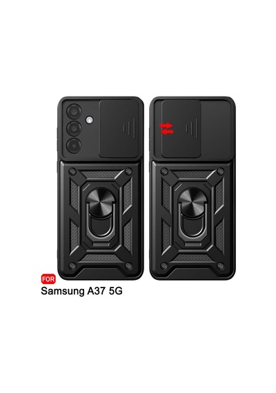 Samsung Galaxy A37 İle Uyumlu Kılıf Magnetik Standlı Kamera Korumalı Sürgülü Kapak Siyah