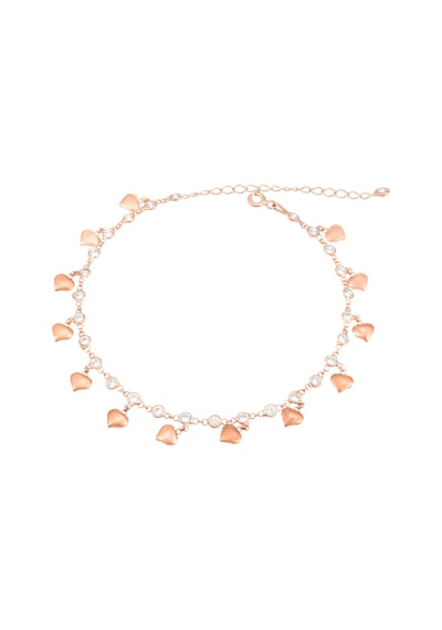 Brezza Lusso Jewelry Kalp Pullu Sallantılı Full Taşlı Su Yolu Gümüş Kadın Ayak Halhal Rose