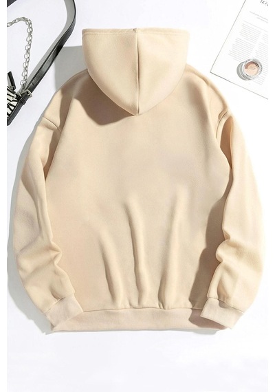 Uyguntarz Unisex Tüy Baskılı Sweatshirt Bej