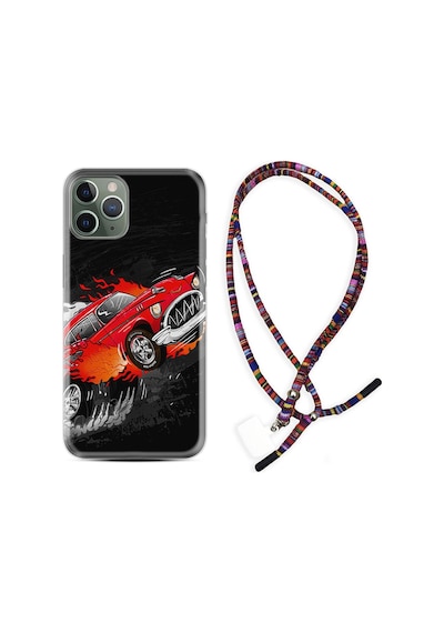 Apple Uyumlu iPhone 12 Pro Kılıf Rasta Boyun Askılı Fire Car 1606