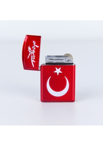Mercitech Türkiye Logolu Ay Yıldızlı Kapaklı Full Metal Gazlı Çakmak Metal