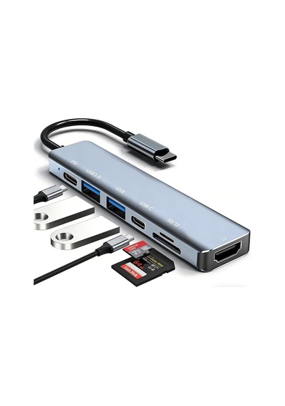 Cf55 Macbook Android Uyumlu Type-c To 2 Usb 3.0 4k Hdmı Ethernet Rj45 Pd Çevirici Hub Adaptör,