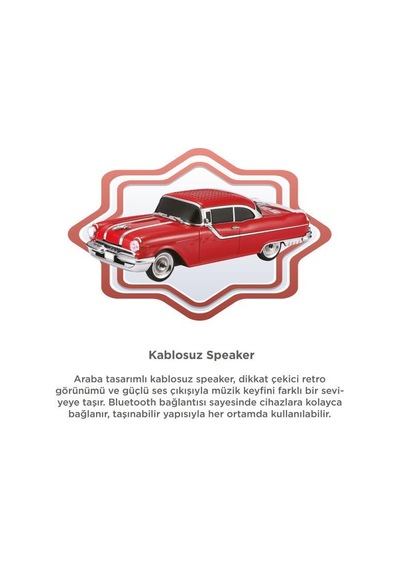 Torima D87 Bluetooth Hoparlör Retro Klasik Araba Tasarımlı 10w Fm Usb Selfie Speaker Kırmızı