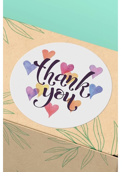 Renkli Kalpli Thank You Kargo Paketleme Sticker 3x3cm St2104 Çok Renkli
