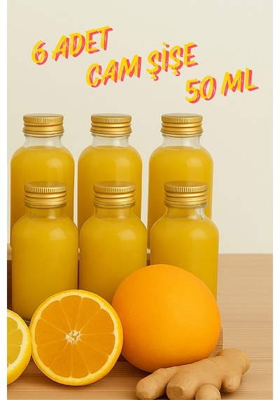 Rotanev 6 Adet Şeffaf Cam Shot Şişesi Sızdırmaz Gold Metal Kapaklı Hediyelik Koku Süs Çok Amaçlı Şişe 50 ML