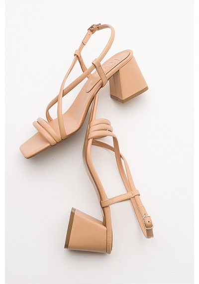 Luvishoes Daisy Koyu Bej Cilt Kadın Topuklu Ayakkabı Koyu Bej