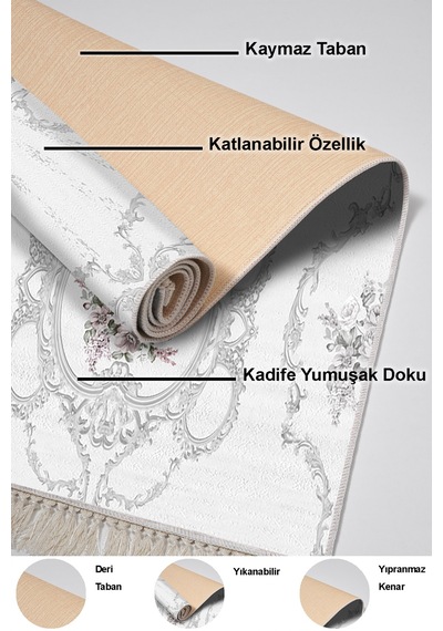 Dekoreko Kaymaz Taban Djt Mutfak Halısı Yıldız Deri Saçaklı Modern 1494 gri