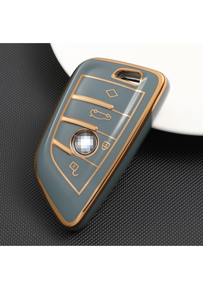 Bmw Uyumlu Anahtarlık Lila Renk Gold Detaylı  Anahtar Kılıfı TPU Şık Tas
