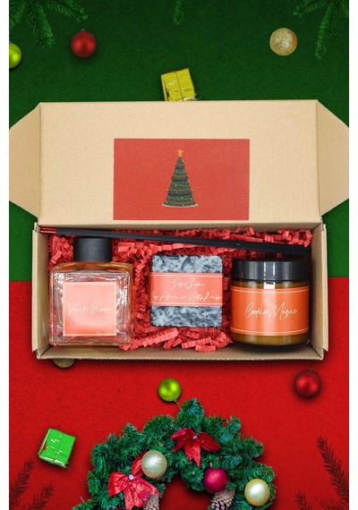 Yılbaşı Hediye Paketi Spicy Hediyelik Yeni Yıl Noel Seti, Mum Hediye Kutusu Kahverengi