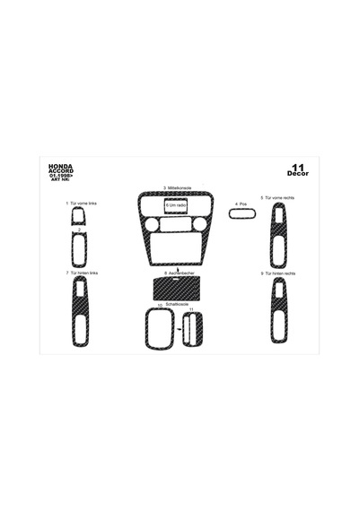 Honda Accord Euro Torpido Kaplama 1998-2002 11 Parça Karbon