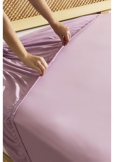 Karaca Home Penye Çift Kişilik %100 Pamuk Lastikli Çarşaf Pembe Pembe