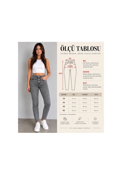 Zdnjeans Kadın Yüksek Bel Gri Dar Paça Jean Pantolon