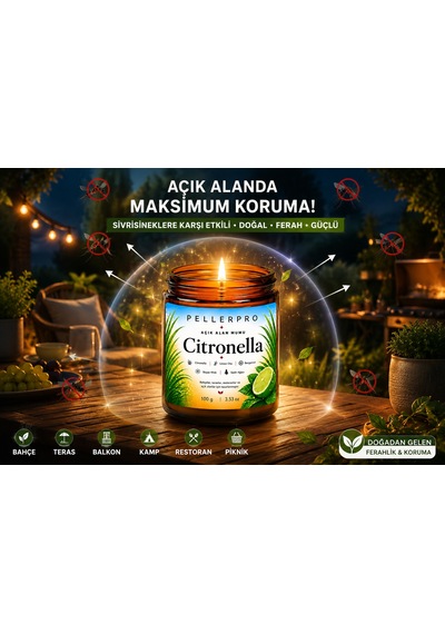 Açık Alanların Tercih Edilen Citronella& Limon Otu Mumu Bahçe Ve Teras Mumu 100gr Beyaz