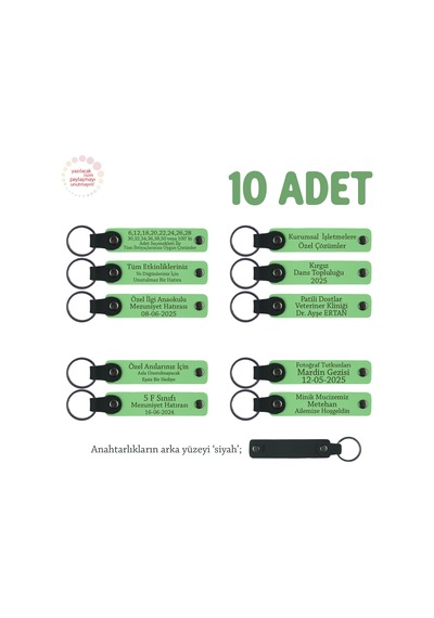 Seramik Atölyesi Mezuniyetine Özel 10'lu Set, Kişiselleştirilebilir Hediye Anahtarlık, F Yeşil & Syh