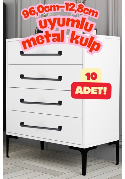 10 Adet Radius Siyah Metal Mobilya Kulpu 96 Mm / 9,6 Cm Uyumlu Modern Mutfak Dolabı Çekmece Kulbu Siyah Siyah