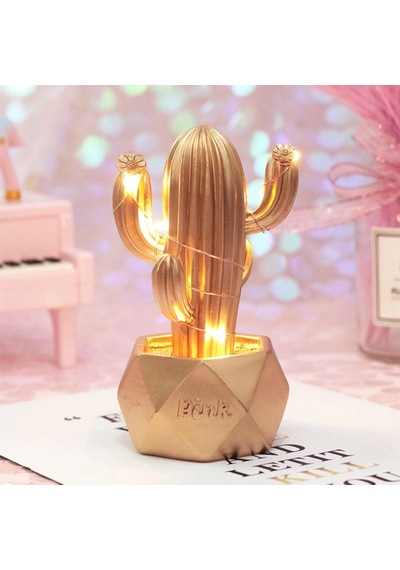 Led Işıklı Sevimli Kaktüs Dekoratif Masa Lambası Mini Biblo Gece Lambası-gold Belirtilmemis 01453957