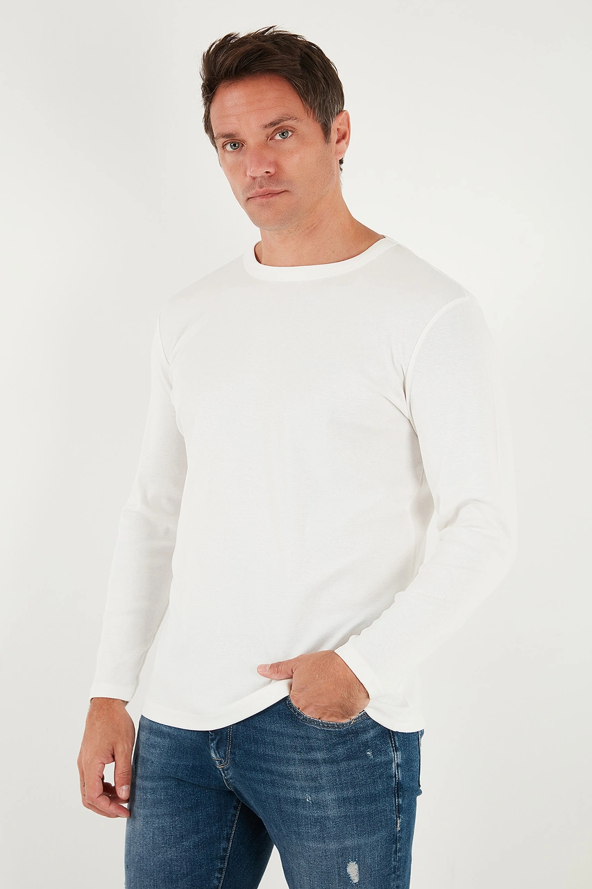 Buratti Pamuklu Slim Fit Bisiklet Yaka Basic Erkek Sweat 59050741 Ekru