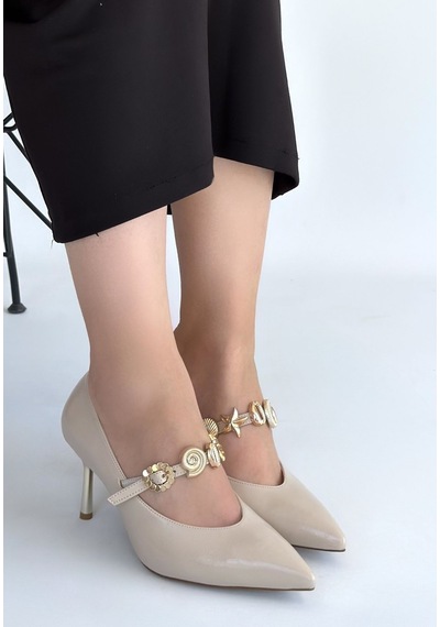 Sekans Conne Bej Cilt Stiletto Ayakkabı