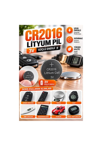 Cr2016 Pil 3v 1 Adet Rio Cr 2016 Para Pil Lityum Düğme Pil Araba Kumandası Baskül Tartı Pili Saat Oyuncak Cihaz Pili