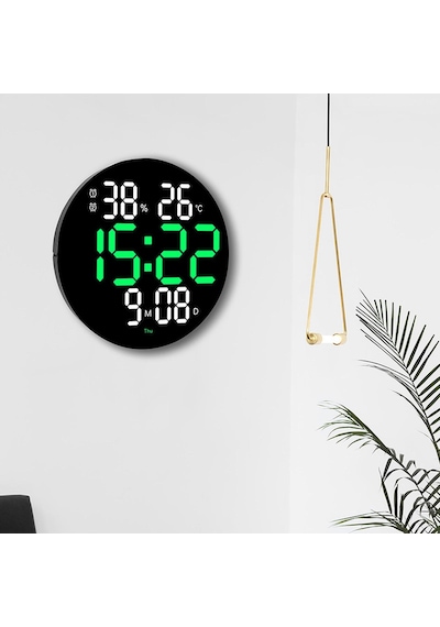 Suntek LED Elektronik Saat Ev Dekorasyon Mağazası İçin Uzaktan Kumandalı Duvar Saati Yeşil