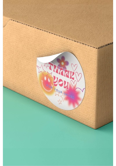 Thank You Teşekkür Etiketi Y2k Gülen Yüz Kalp Yıldız Desen Sticker 3x3cm St2053 Çok Renkli