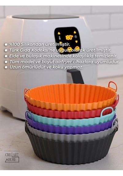 Airfryer Silikon Pişirme Kabı 20x5 Cm Bpa Içermez Tüm Airfryer'lere Uyumlu Pişirme Kağıdı Siyah