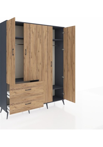 Hyperion Gardrop 4 Raflı 2 Çekmeceli 2 Askılı 176x44x221 Antrasit-çam Çam Hyperion Gardrop 4 Raflı 2 Çekmeceli 2 Askılı 176x44x221 Antrasit-çam Çam