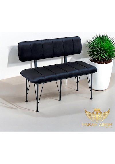 By Hakan Aşkın Siyah Metal Ayaklı Metal Alt Kasalı Line Style New 2025 Sırtlı Bench & Bank Siyah