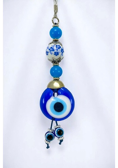 Desenli Seramik El Yapımı Cam Nazarlı Araba Dikiz Ayna Süsü, Yeni