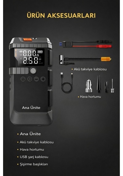 12000 Mah Akü Takviye & Hava Kompresörü 1200a Güç 150 Psı