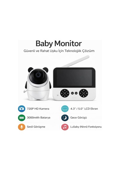 720p Akıllı Bebek Kamerası 4.3 /5.0 Ekranlı, 3000mah Şarjlı, Hd Gece Görüşü, 4x Zoom, Sesli İnterkom Genel