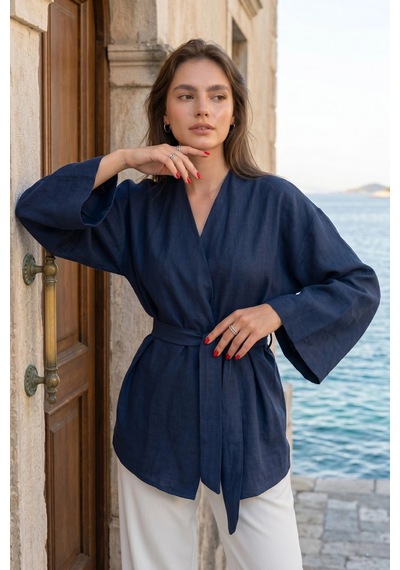 Kadın Kuşaklı Kimono 1177 Lacivert