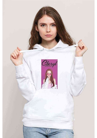 Riverdale Cheryl Blossom Baskılı Beyaz Kadın Kapşonlu Sweatshirt