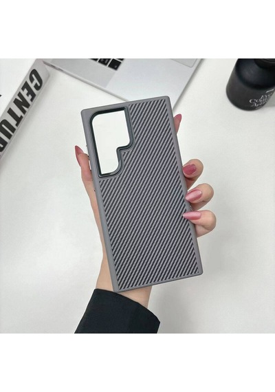 Samsung Uyumlu Galaxy S24 Ultra Kılıf Magsafe Karbon Fiber Görünümlü Metal Kamera Yükseltili Silikon Cherena Siyah