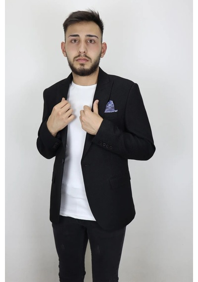 Duayen Dmctekstil Erkek Siyah Düz İtalyan Kesim Dar Kalıp Tek Düğme Blazer Ceket