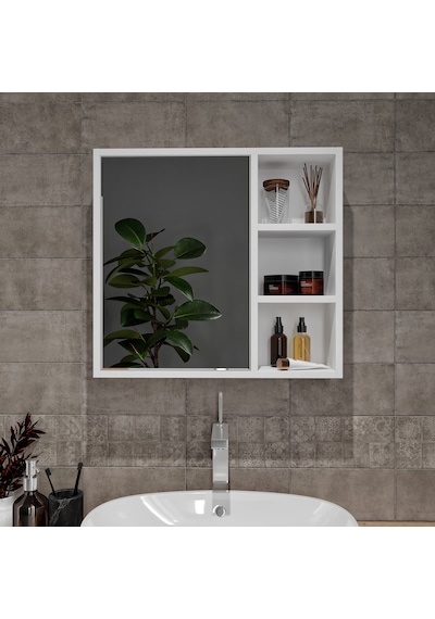 Ayna Kapaklı Tamamen Mdf Banyo Dolabı Beyaz