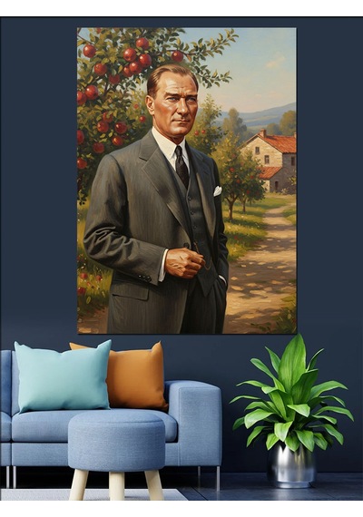 Mustafa Kemal Atatürk Ve Meyve Bahçesi Dekoratif Kanvas - Mdf Ahşap Tablo