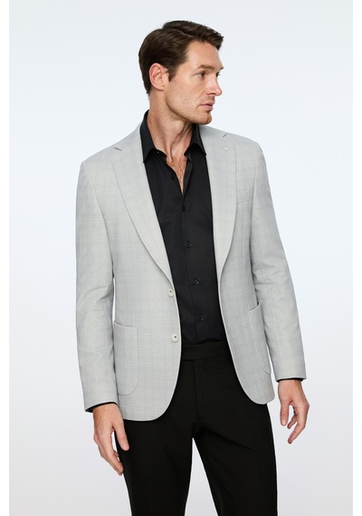 Morven Erkek Gri Polyester Trend Ekoseli Slim Fit Mono Yaka Ceket 26ms002019100 Gri