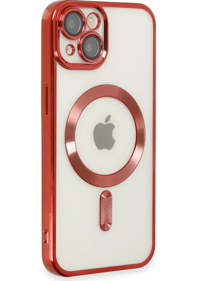 Apple iPhone Uyumlu  14 Plus İçin Kılıf Kamera Lens Korumalı M-safe Destekleyen Şeffaf Silikon Kross Kapak Kırmızı