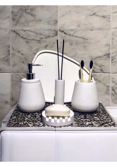 4'lü Kırık Beyaz Beton Banyo Seti Gri