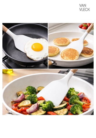 Silikon Spatula Isıya Dayanıklı Yapışmaz Mutfak Spatulası, Tencere Ve Tava Dostu Beyaz