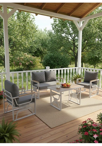 Ard & Garden Rosa 211 Masalı Açık Gri Dış Mekân Koltuk Takımı Modern Bahçe & Balkon Seti Açık Gri