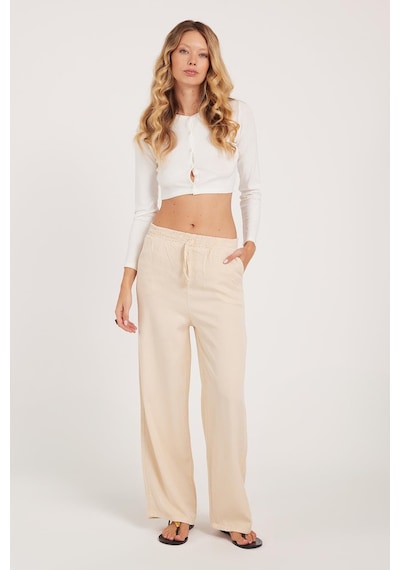 Tudors Kadın Regular Fit Klasik Kesim Pamuklu Geniş Paça Bej Pantolon-39524 Bej