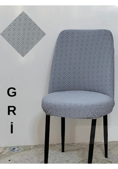 Zincir Desen Oval Sandalye Kılıfı, Sandalye Örtüsü 6 Adet Gri Gri