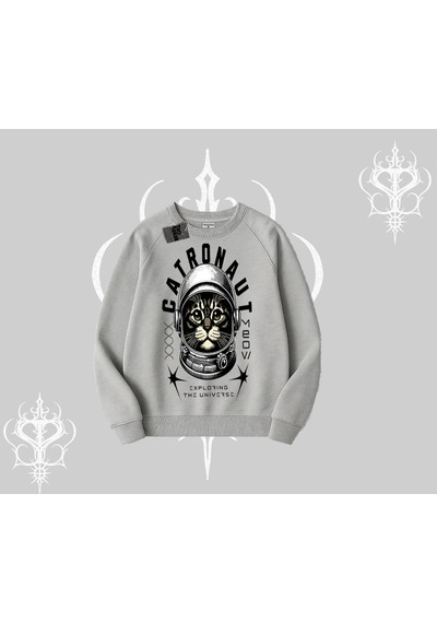 Startmore Stay Cool Kedi Baskılı Biskilet Sweatshirt Beyaz