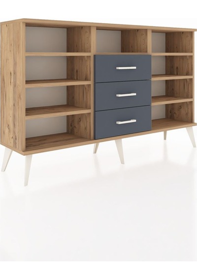 Arges Konsol 7 Raflı 3 Çekmeceli 132x30x83 Çam-çam/antrasit Çam/antrasit